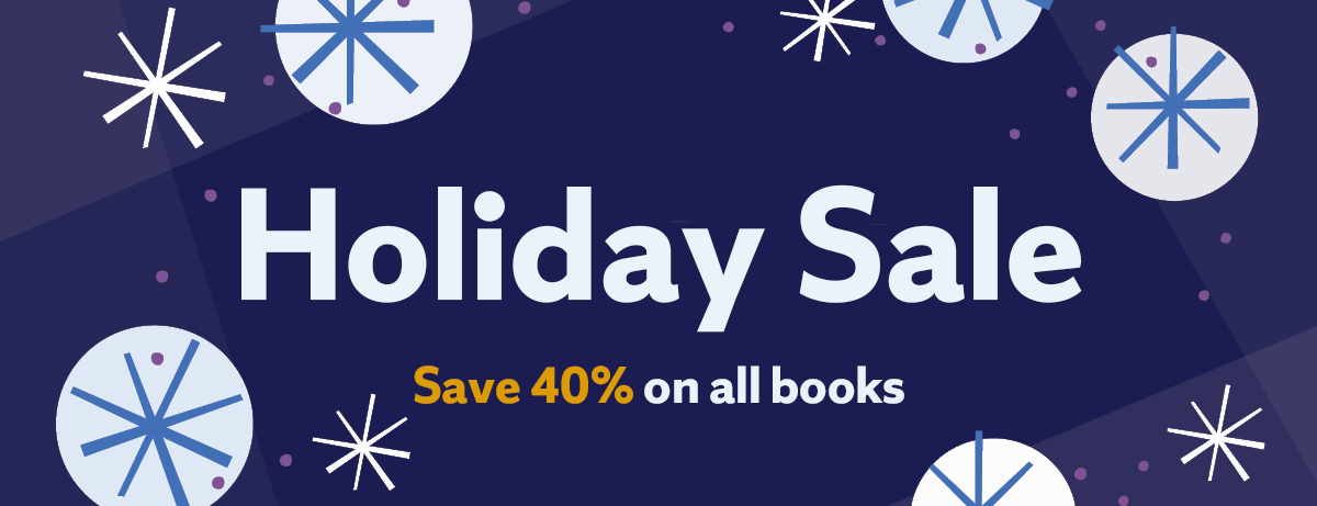 Blue banner image reads "Holiday Sale, Save 40% on all books"